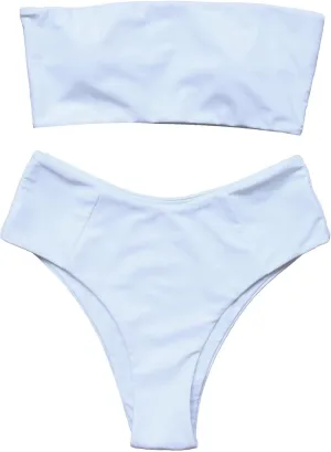 OMKAGI Women's 2 Pieces Bandeau Bikini Swimsuits Off Shoulder High Waist Bathing Suit High Cut