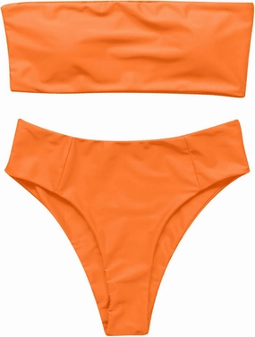 OMKAGI Women's 2 Pieces Bandeau Bikini Swimsuits Off Shoulder High Waist Bathing Suit High Cut