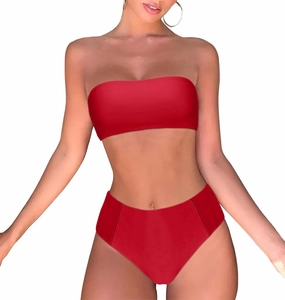 OMKAGI Women's 2 Pieces Bandeau Bikini Swimsuits Off Shoulder High Waist Bathing Suit High Cut