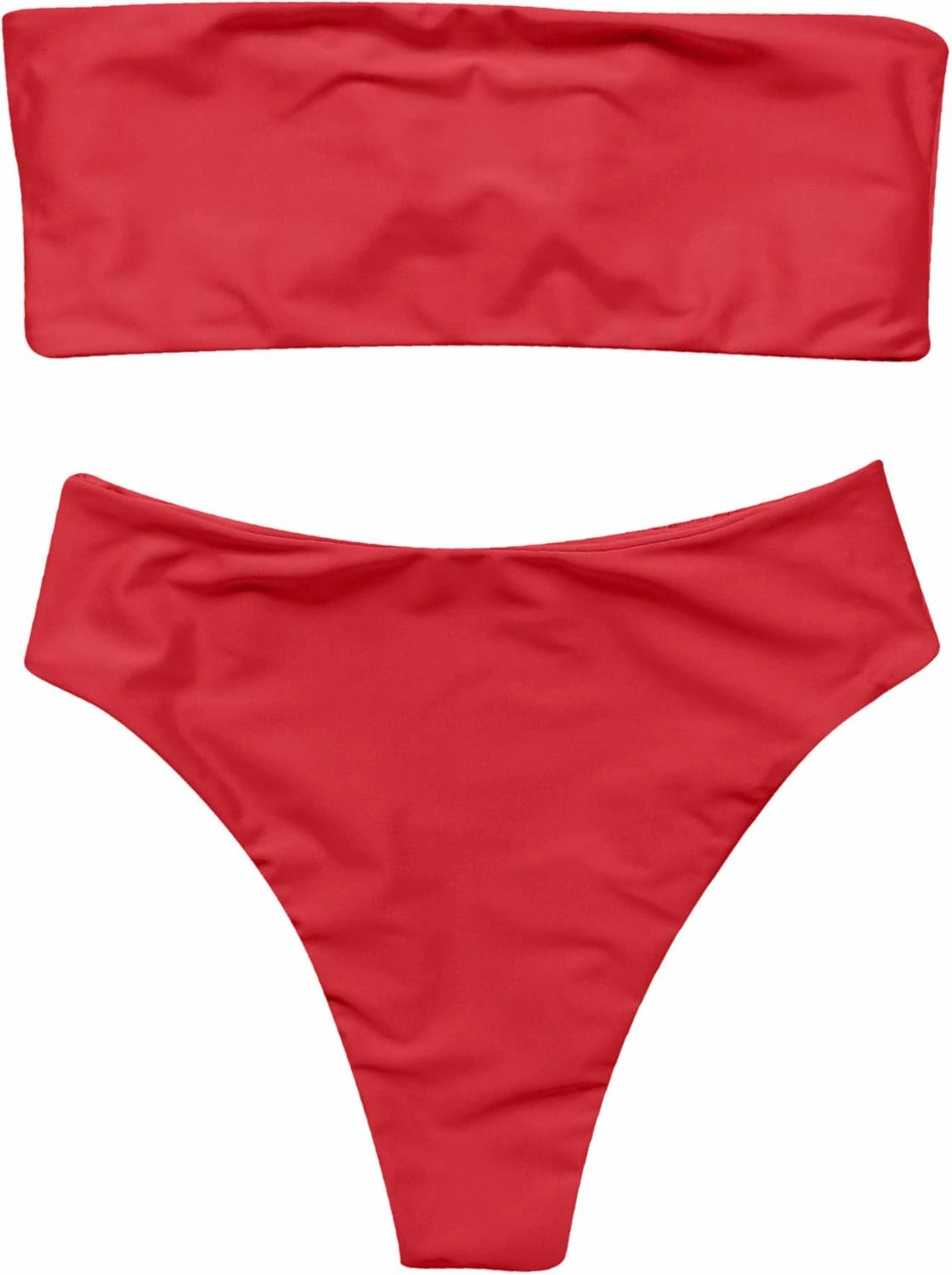 OMKAGI Women's 2 Pieces Bandeau Bikini Swimsuits Off Shoulder High Waist Bathing Suit High Cut