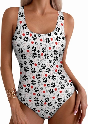 One Piece Swimsuit for Women Cute Tiger Checkered Bathing Suits Racerback Swimsuits Tummy Control Padded Swimwear