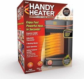 Ontel Handy Heater Copper Core Pure Warmth Ceramic Space Heater (1500 W), Adjustable Thermostat, Portable Heater for the Bedroom, Office, Garage & More, Quiet Small Space Heater