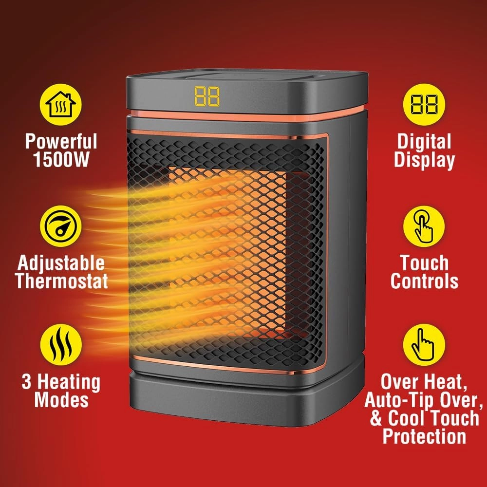 Ontel Handy Heater Copper Core Pure Warmth Ceramic Space Heater (1500 W), Adjustable Thermostat, Portable Heater for the Bedroom, Office, Garage & More, Quiet Small Space Heater