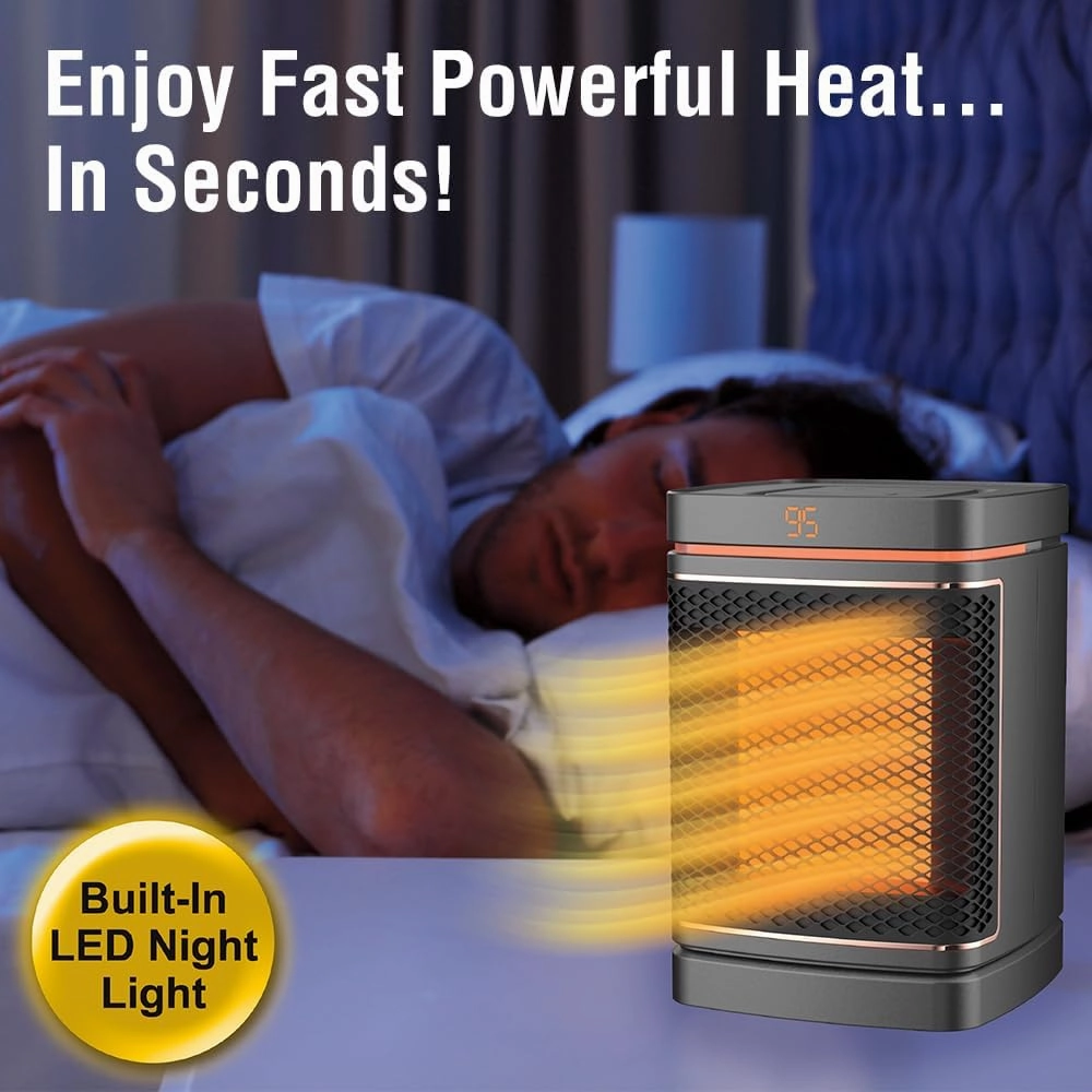 Ontel Handy Heater Copper Core Pure Warmth Ceramic Space Heater (1500 W), Adjustable Thermostat, Portable Heater for the Bedroom, Office, Garage & More, Quiet Small Space Heater