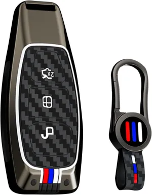 ontto Key Case Fit for Ford C-Max Focus Mondeo S-Max Galaxy Fiesta Kuga Ecosport 2010-2017,360 Degree Protection Smart Remote Car Key Cover with Fluorescent Strips,Black
