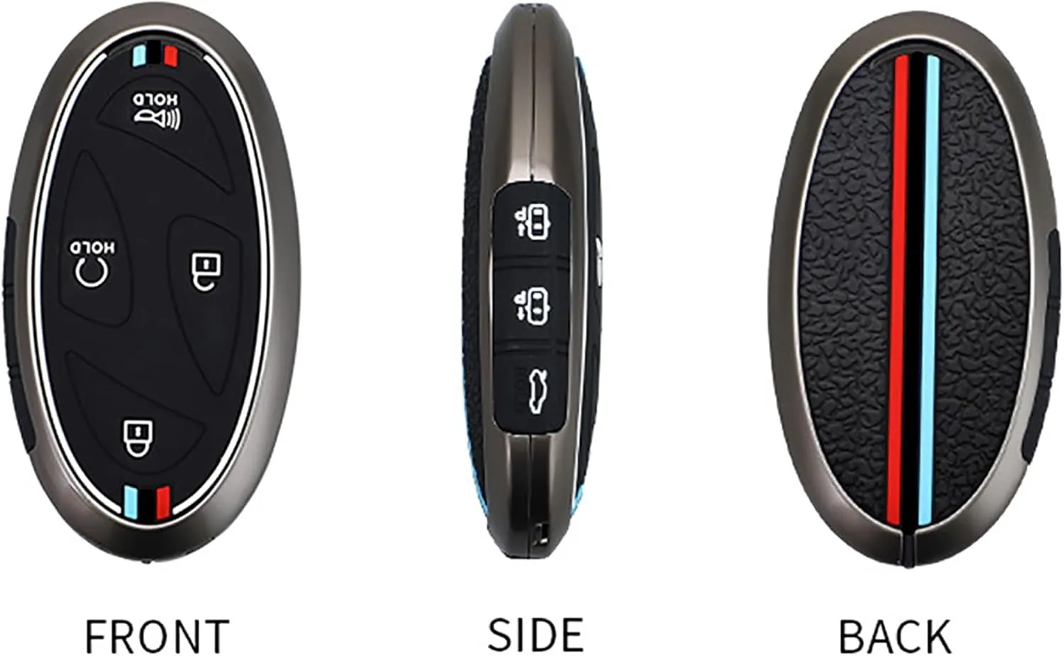 ontto Key Shell Fit for Hyundai 7-button Key Fob,Metal Frame Key Glove Soft Silicone Key Bag Stylish Key Fob Case Fit for Hyundai Ioniq 6 Grandeur GN7 Kona Elantra 2023 2024 Black, ssjs-xxdty-yk-03