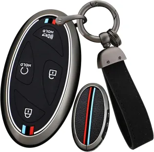 ontto Key Shell Fit for Hyundai 7-button Key Fob,Metal Frame Key Glove Soft Silicone Key Bag Stylish Key Fob Case Fit for Hyundai Ioniq 6 Grandeur GN7 Kona Elantra 2023 2024 Black, ssjs-xxdty-yk-03