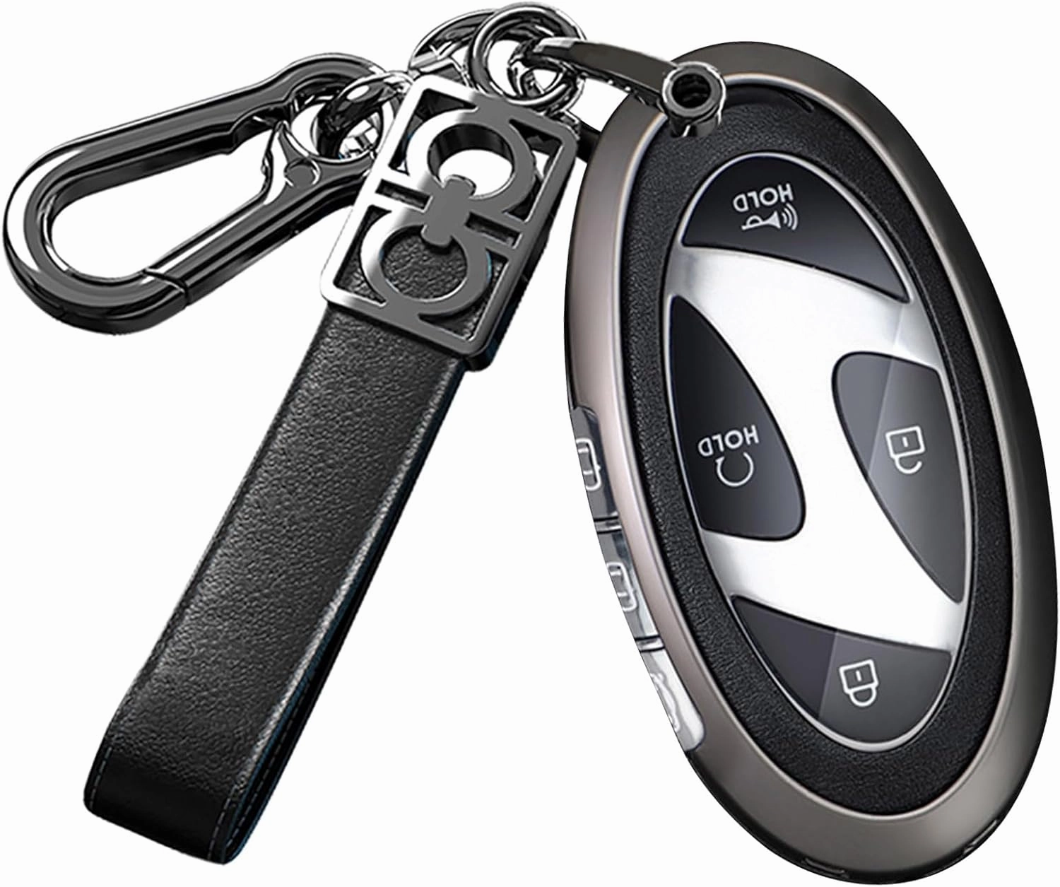 ontto Car Key Cover Fit for Hyundai 2023 2024,Metal and Leather Key Fob Case for Sonata Hybrid Santa fe 2024,Smart Remote Key Protector for Ioniq 6 Grandeur GN7 Kona Elantra Azera,Black