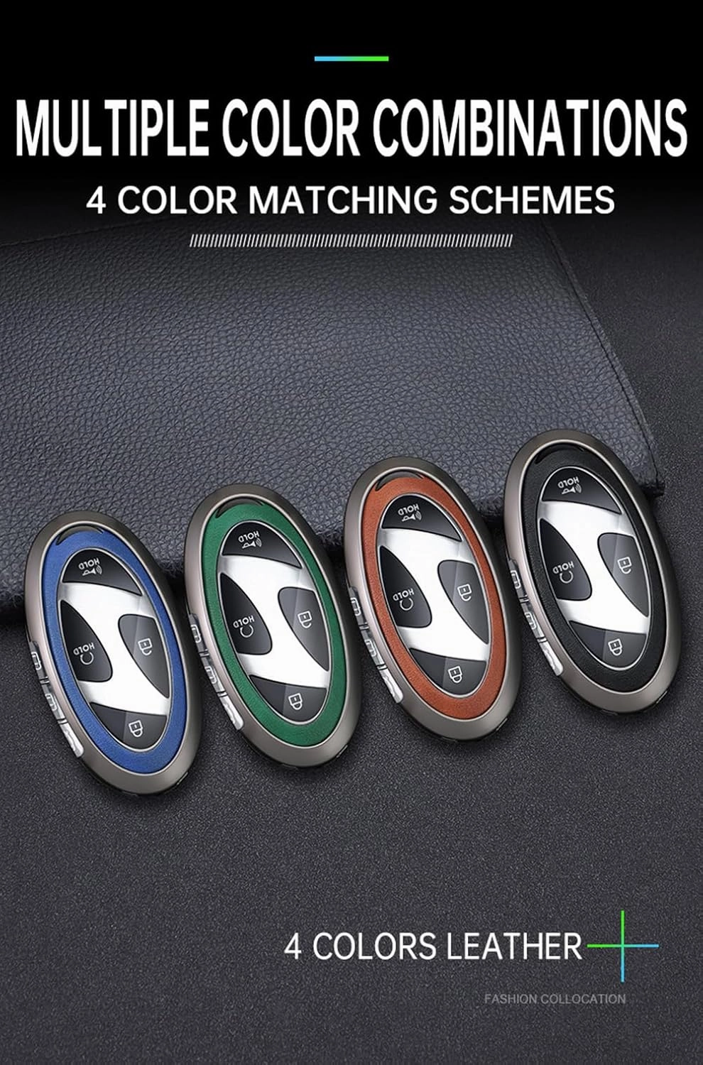 ontto Car Key Cover Fit for Hyundai 2023 2024,Metal and Leather Key Fob Case for Sonata Hybrid Santa fe 2024,Smart Remote Key Protector for Ioniq 6 Grandeur GN7 Kona Elantra Azera,Black