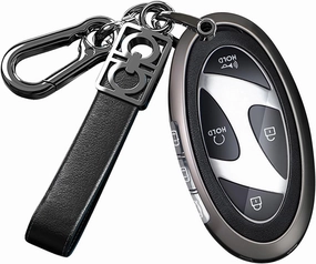 ontto Car Key Cover Fit for Hyundai 2023 2024,Metal and Leather Key Fob Case for Sonata Hybrid Santa fe 2024,Smart Remote Key Protector for Ioniq 6 Grandeur GN7 Kona Elantra Azera,Black