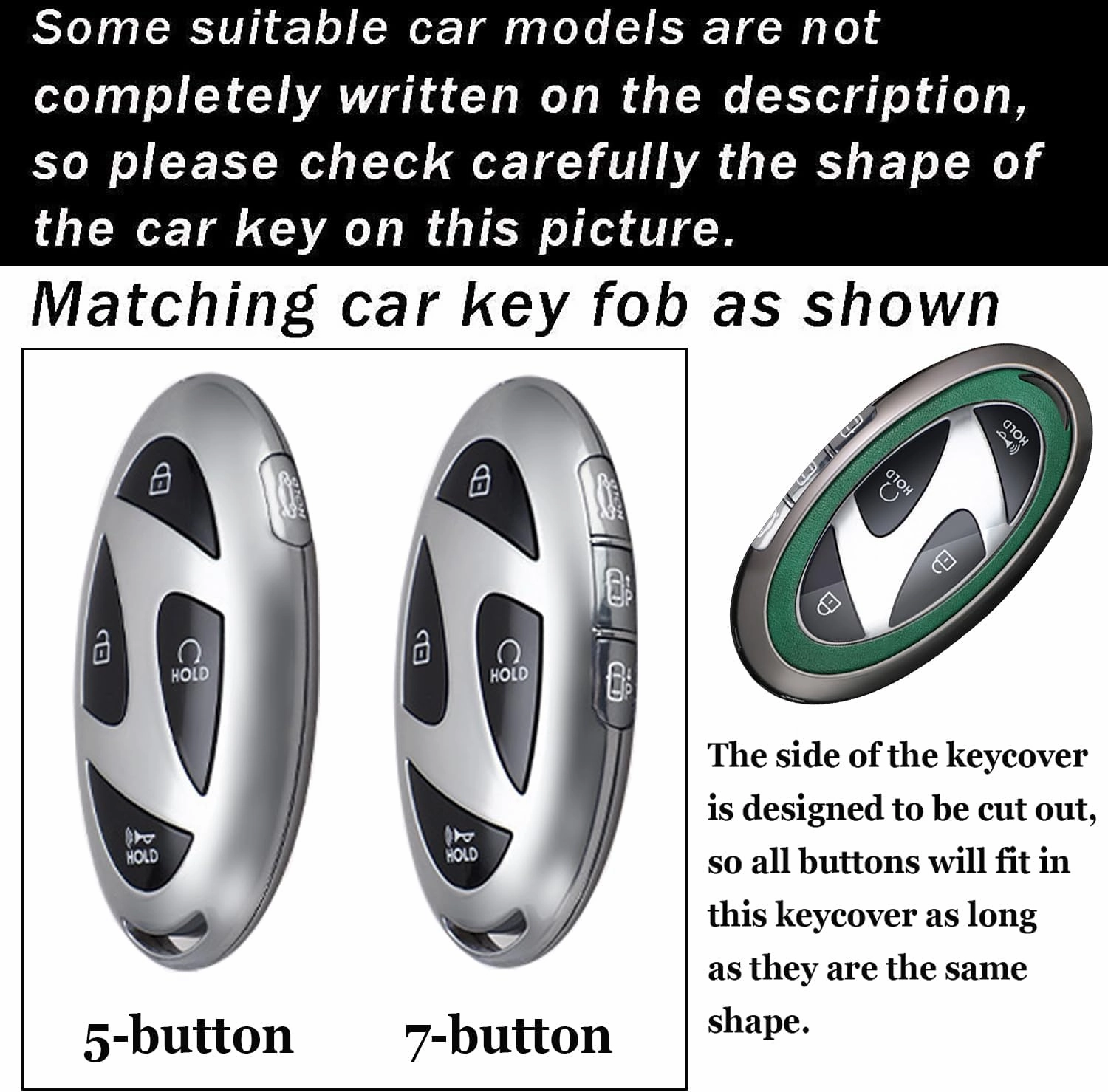 ontto Car Key Cover Fit for Hyundai 2023 2024,Metal and Leather Key Fob Case for Sonata Hybrid Santa fe 2024,Smart Remote Key Protector for Ioniq 6 Grandeur GN7 Kona Elantra Azera,Black