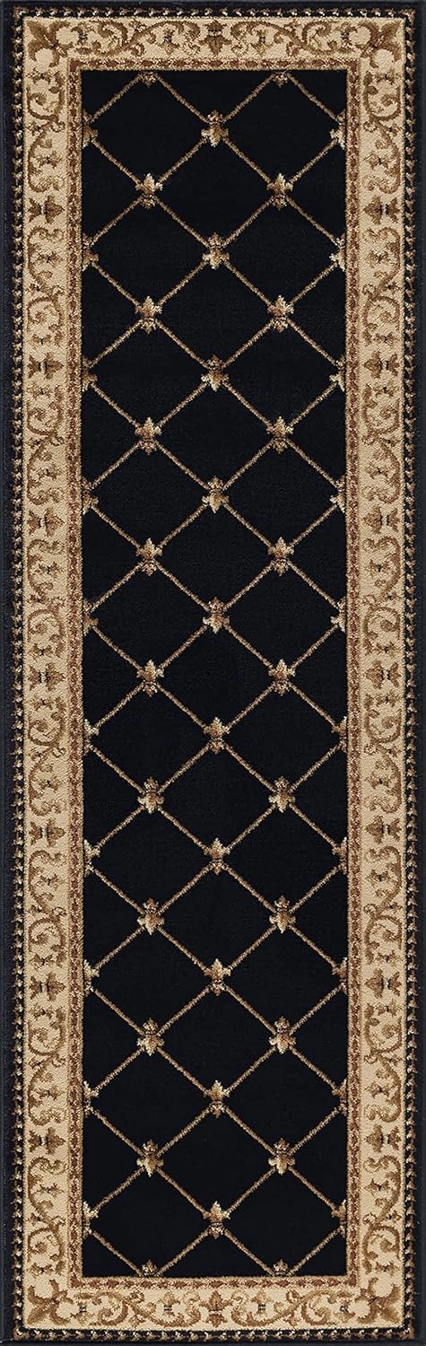 Orleans Traditional Border Black Runner Rug, 2' x 10'