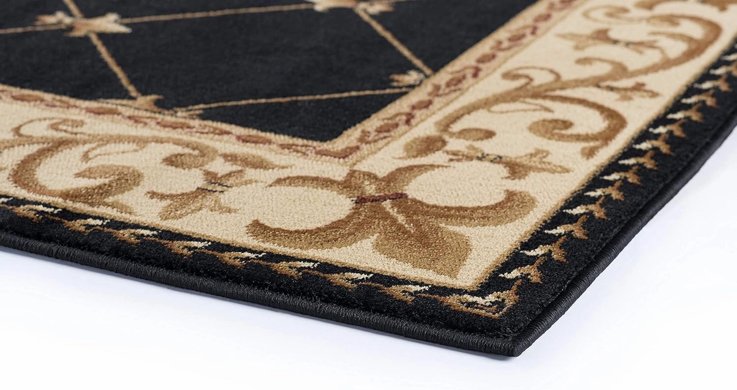 Orleans Traditional Border Black Runner Rug, 2' x 10'