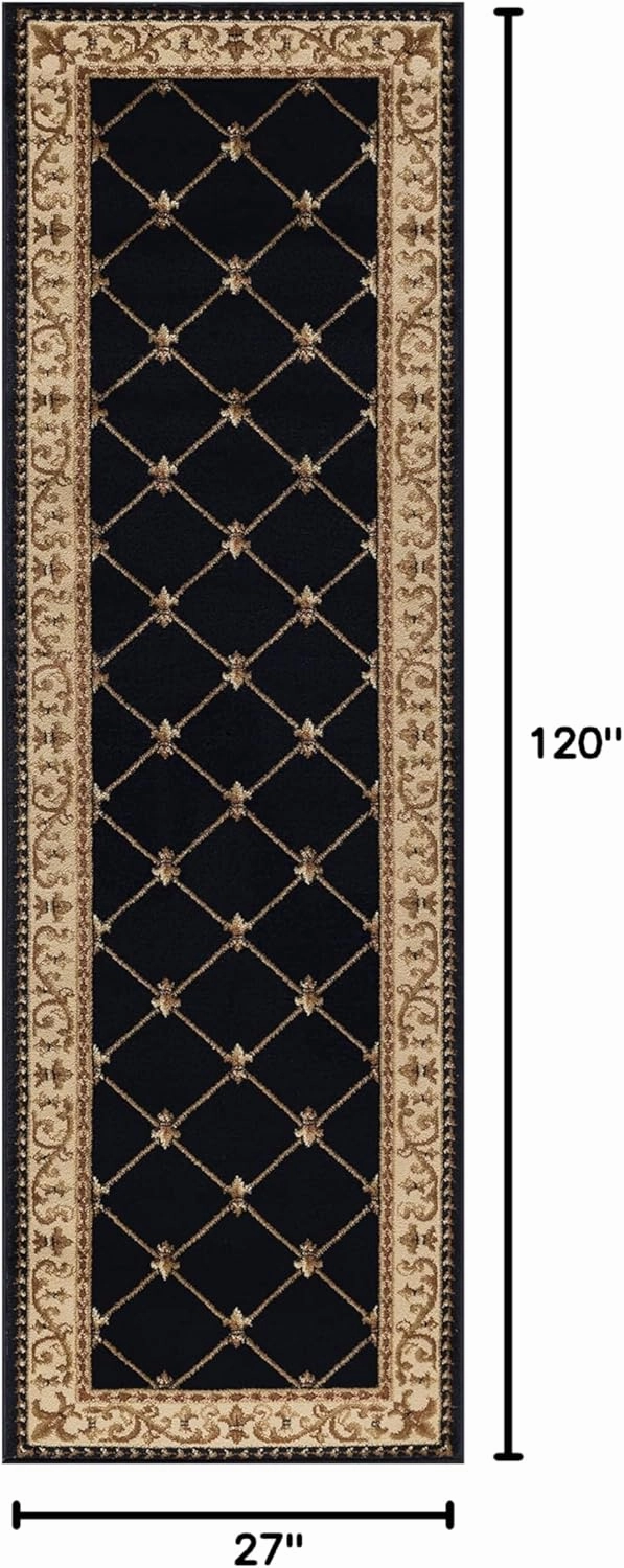 Orleans Traditional Border Black Runner Rug, 2' x 10'