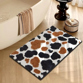 ORTIGIA Cute Bathroom Rugs Non-Slip Funny Cow Bath Mats Soft Plush Washable Absorbent Small Bath Rug for Kids Bathroom Shower Kitchen Entryway Decor 20x32 inch Black and White Cowhide