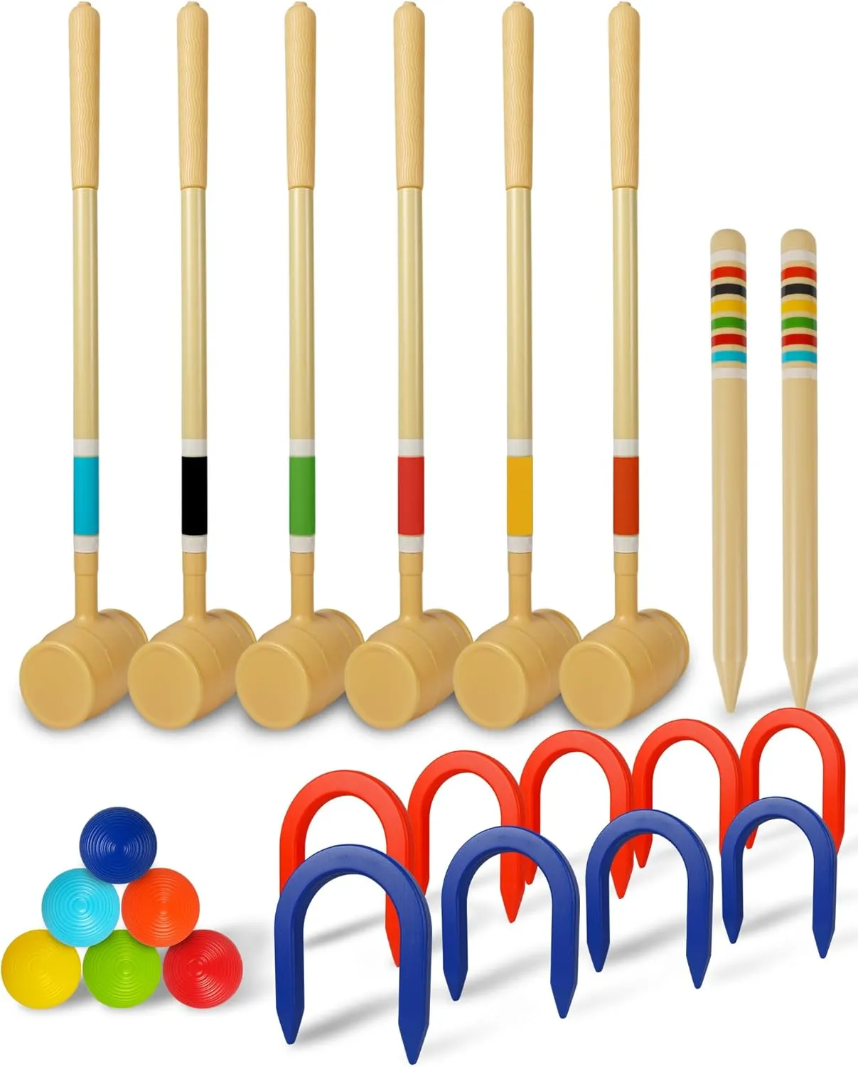 Outdoor Croquet Set for Adults & Teens – 6-Player Croquet Mallets and Balls Game with Scoreboard, Wickets, and Carry Bag for Lawn, Garden, or Backyard Activities