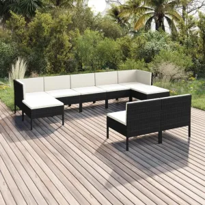 Outdoor Patio Furniture,9 Piece Patio Lounge Set with Cushions Poly Rattan BlackDesigned for Camping, Resting, Outdoors.