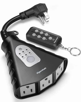 Outdoor Light Timer, Waterproof Outdoor Remote Control Outlets, Dusk to Dawn Light Sensor and Countdown Timer, 100 ft Range Remote Control with 3 Ground Outlets, ETL Listed