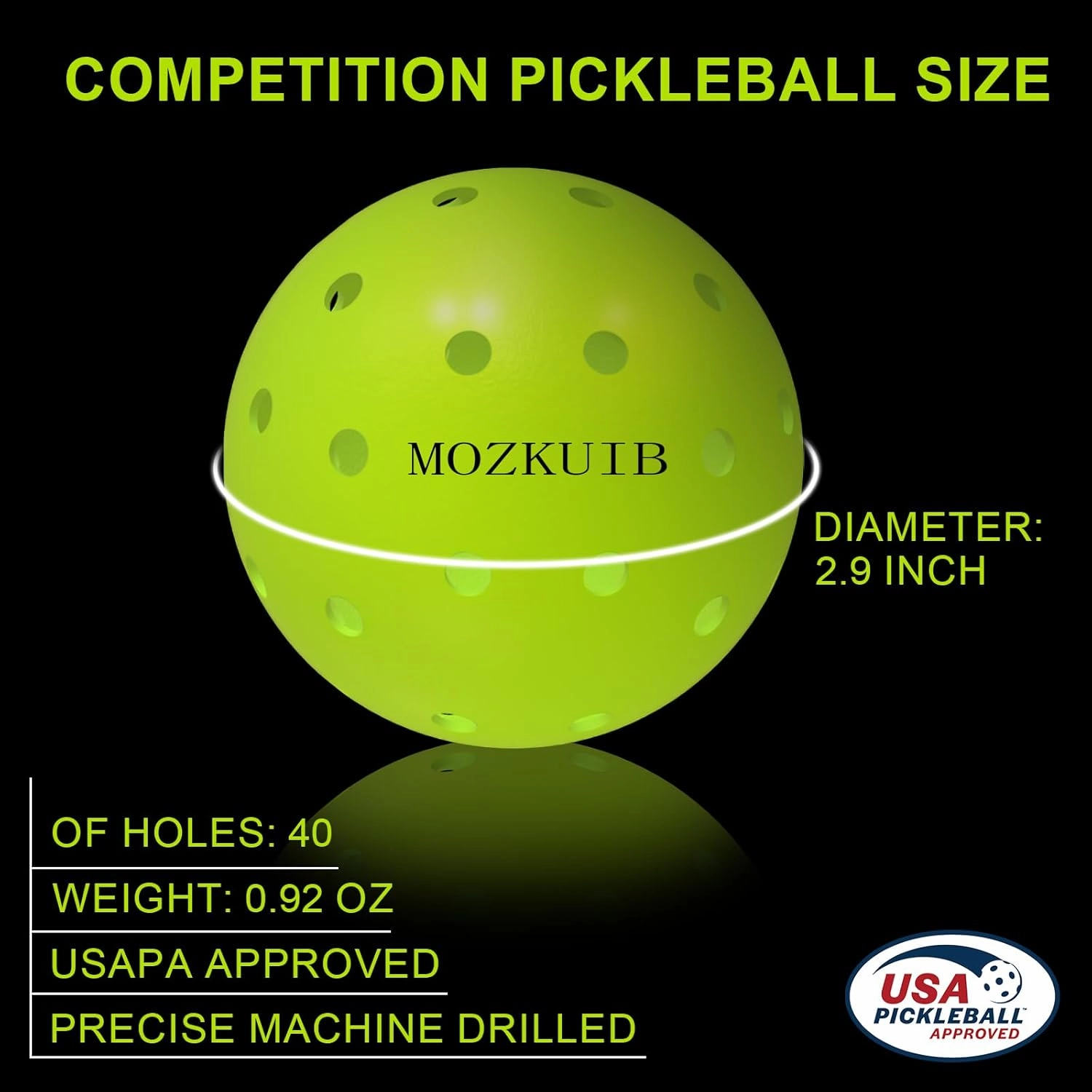 Outdoor Pickleball Balls - USAPA Approved, High Visibility, Good Balance, Seamless One-Piece Design, Ideal for Cold Weather/Hot Weather, 6/12 Pack with Pickleballs Bag(Green)