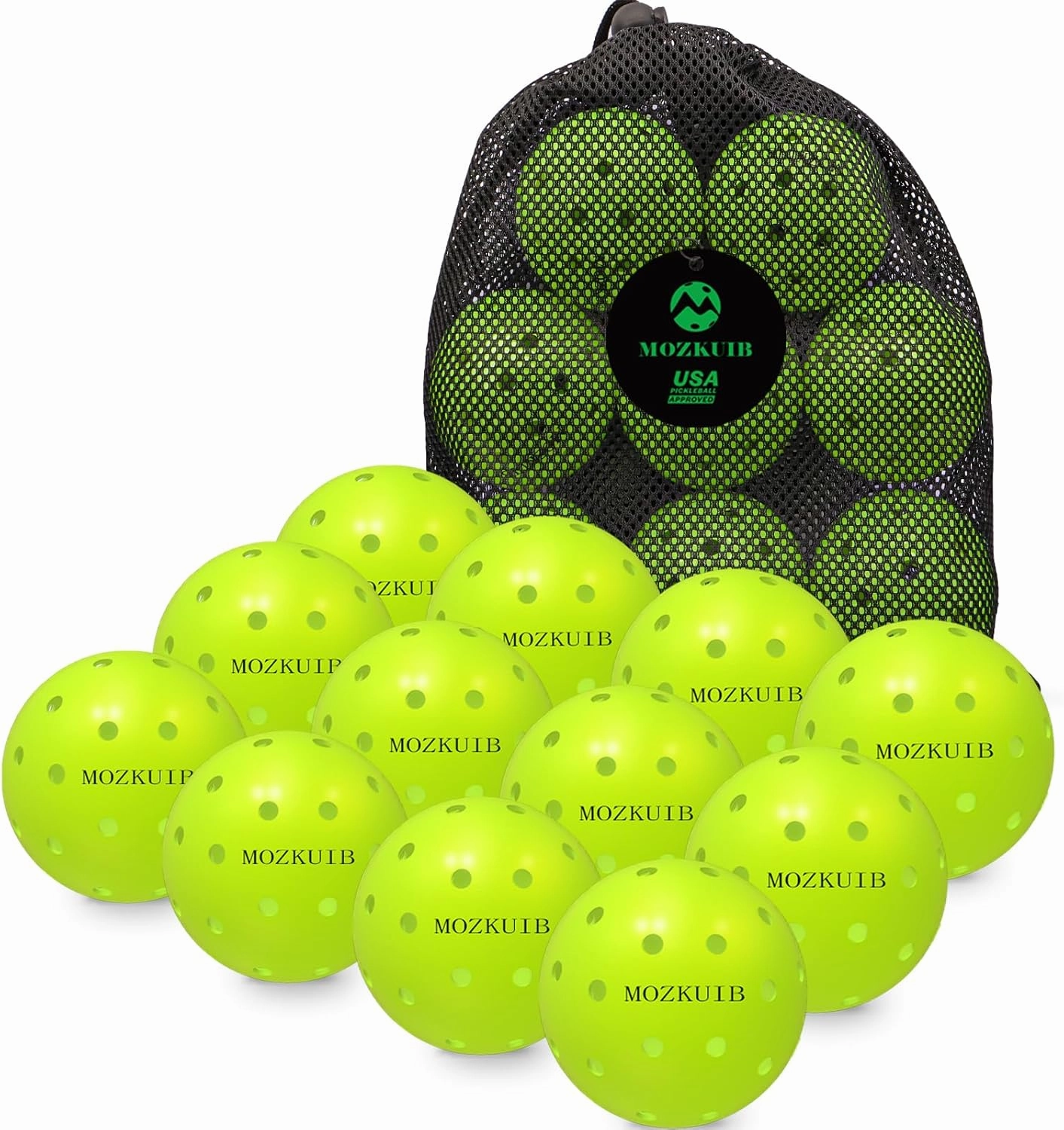 Outdoor Pickleball Balls - USAPA Approved, High Visibility, Good Balance, Seamless One-Piece Design, Ideal for Cold Weather/Hot Weather, 6/12 Pack with Pickleballs Bag(Green)