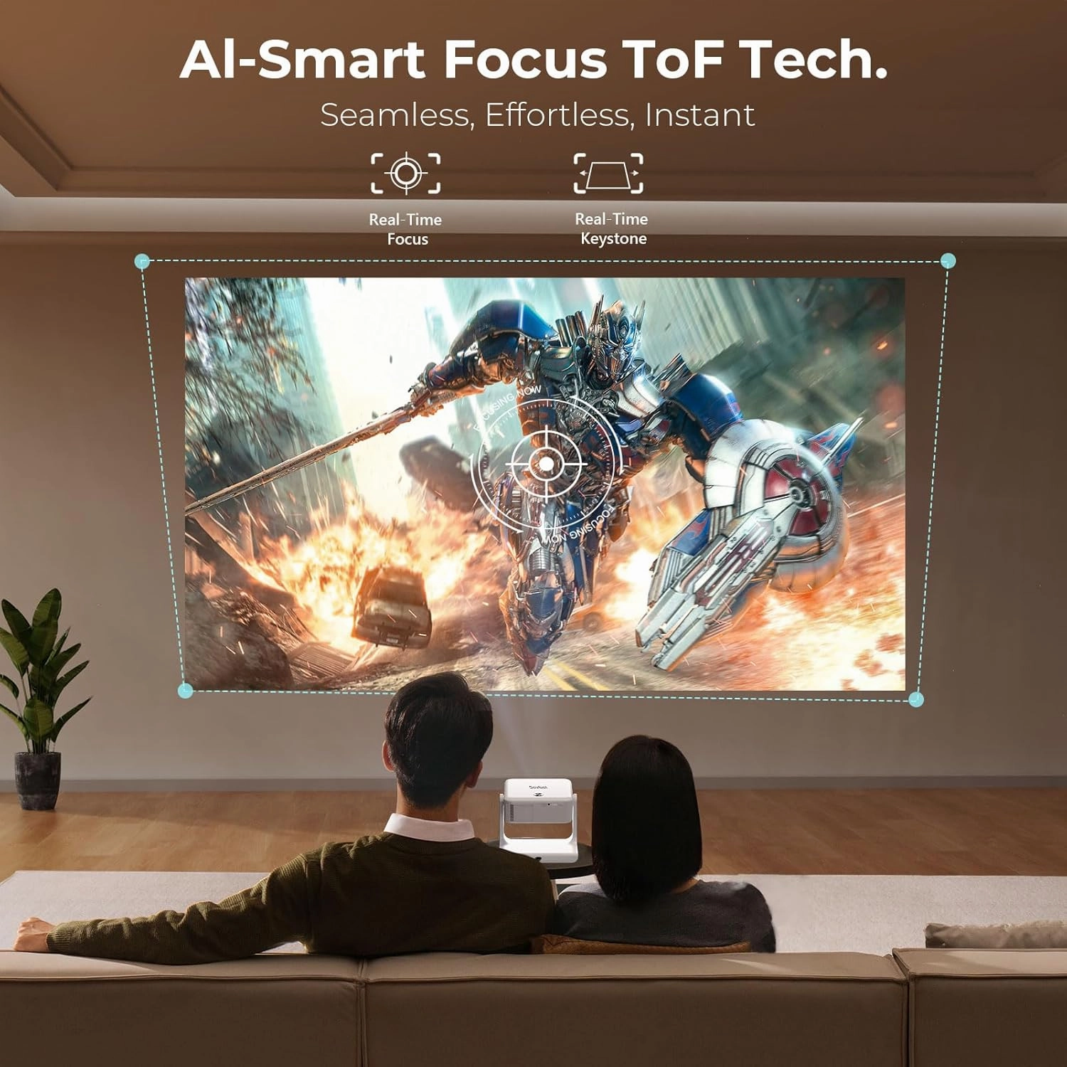 Outdoor-Projector-4K [1200 ANSI/Google TV/Voice Control] Smart Projector with WiFi 6 and Bluetooth, 10,000  Apps, AI Focus Portable Proyector with Netflix, Sovbio 1080P Audio Movie Home [180° Stand]