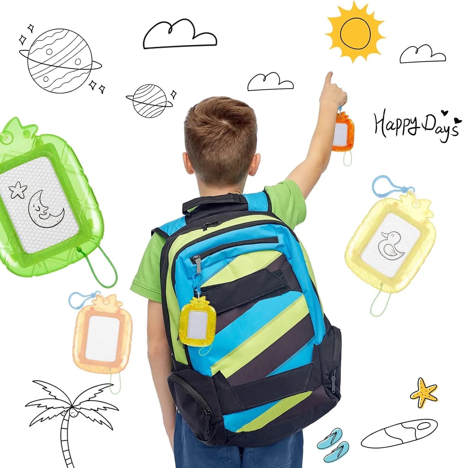 Outus 24 Pcs Mini Magnetic Drawing Boards Doodle Board for Kids Backpack Keychain Clip Drawing Board Erasable Sketch and Painting Pad for Classroom Rewards Party Favors (Pineapple)