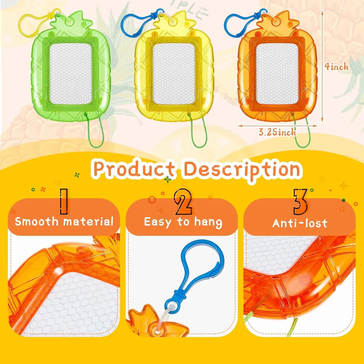 Outus 24 Pcs Mini Magnetic Drawing Boards Doodle Board for Kids Backpack Keychain Clip Drawing Board Erasable Sketch and Painting Pad for Classroom Rewards Party Favors (Pineapple)