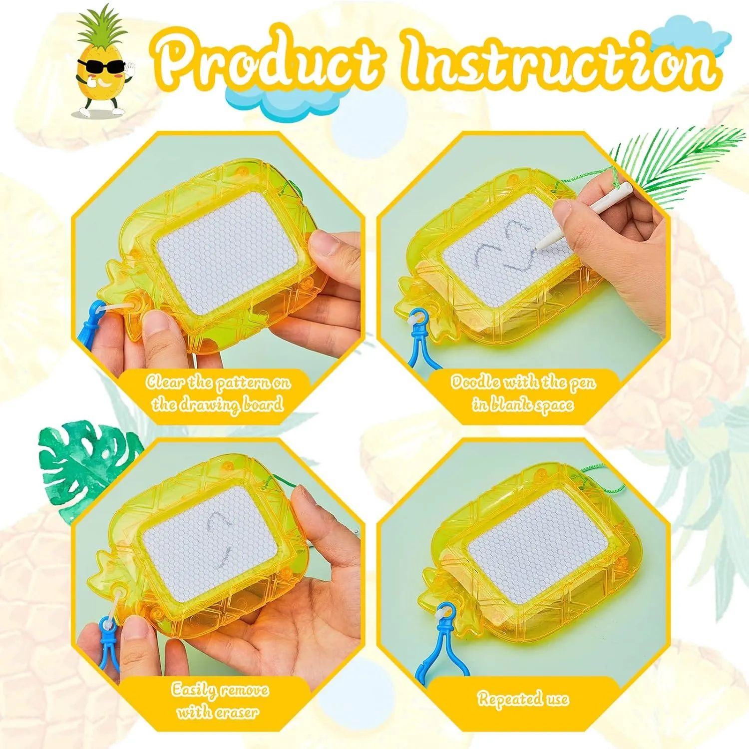 Outus 24 Pcs Mini Magnetic Drawing Boards Doodle Board for Kids Backpack Keychain Clip Drawing Board Erasable Sketch and Painting Pad for Classroom Rewards Party Favors (Pineapple)