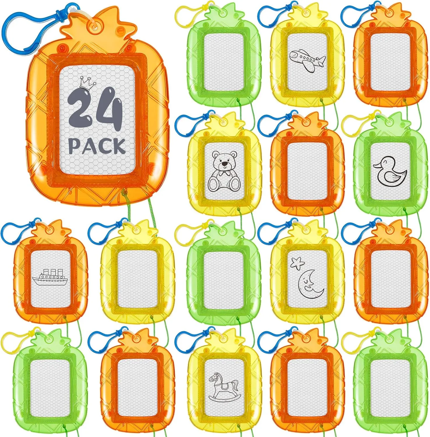 Outus 24 Pcs Mini Magnetic Drawing Boards Doodle Board for Kids Backpack Keychain Clip Drawing Board Erasable Sketch and Painting Pad for Classroom Rewards Party Favors (Pineapple)