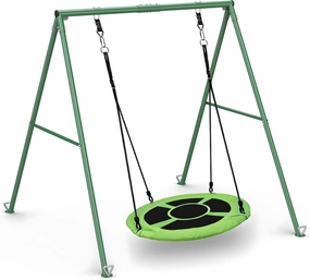 PACEARTH 440lbs Capacity Flying Saucer Swing Set with Heavy Duty A-Frame Metal Swing Stand, Full Steel, Outdoor for Kids, Backyard, Playground, Outdoor,Green