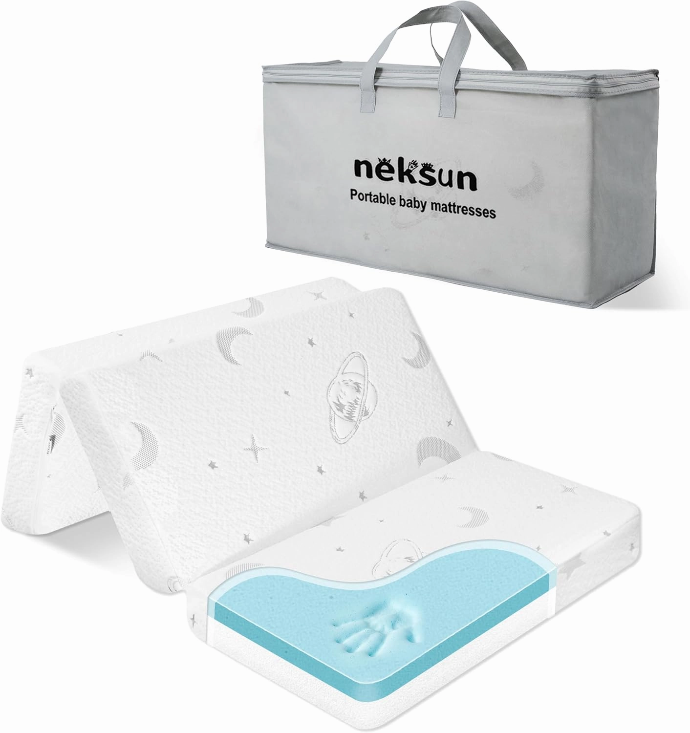 Pack and Play Mattress Pad, 38" x 26" Dual Sided Tri-fold Baby Mattress for Pack N Play, Portable Memory Foam Travel Foldable Crib Mattresses with Breathable Jacquard Cover