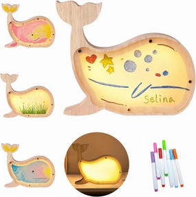 Paint Your Own Whale Lamp Kit, DIY Whale Craft Night Light with 7 Colors Paintbrush, Arts and Crafts for Kids Ages 6-14, Christmas Birthday Gifts for Girls Boys, Home Decor Gifts