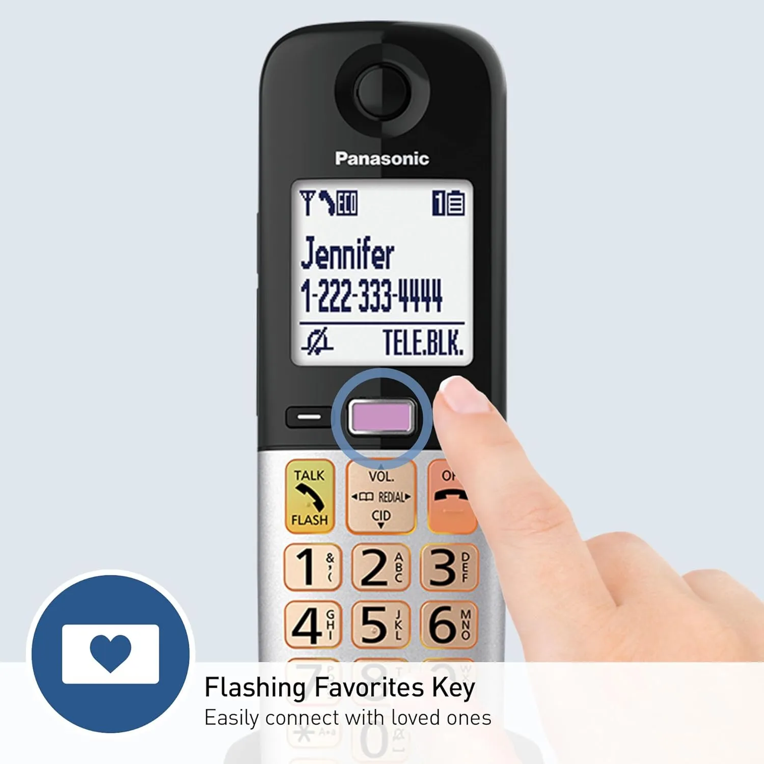 Panasonic Cordless Phone, Easy to Use with Large Display and Big Buttons, Flashing Favorites Key, Built in Flashlight, Call Block, Volume Boost, Talking Caller ID, 2 Cordless Handsets - KX-TGU432B