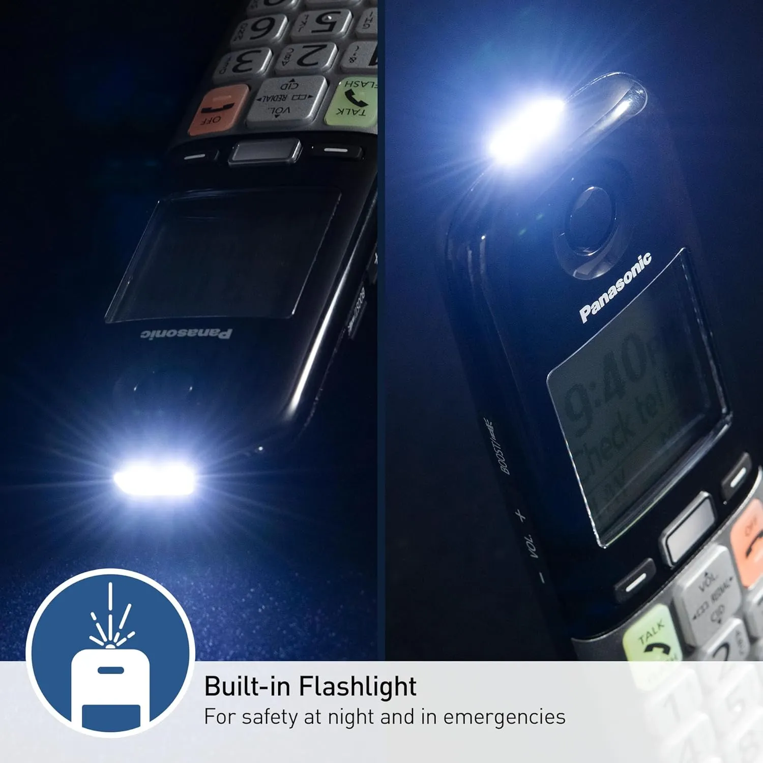 Panasonic Cordless Phone, Easy to Use with Large Display and Big Buttons, Flashing Favorites Key, Built in Flashlight, Call Block, Volume Boost, Talking Caller ID, 2 Cordless Handsets - KX-TGU432B