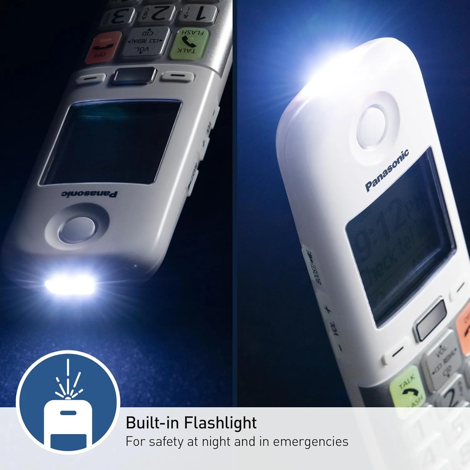 Panasonic Cordless Phone, Easy to Use with Large Display and Big Buttons, Flashing Favorites Key, Built in Flashlight, Call Block, Volume Boost, Talking Caller ID, 2 Cordless Handsets - KX-TGU433W