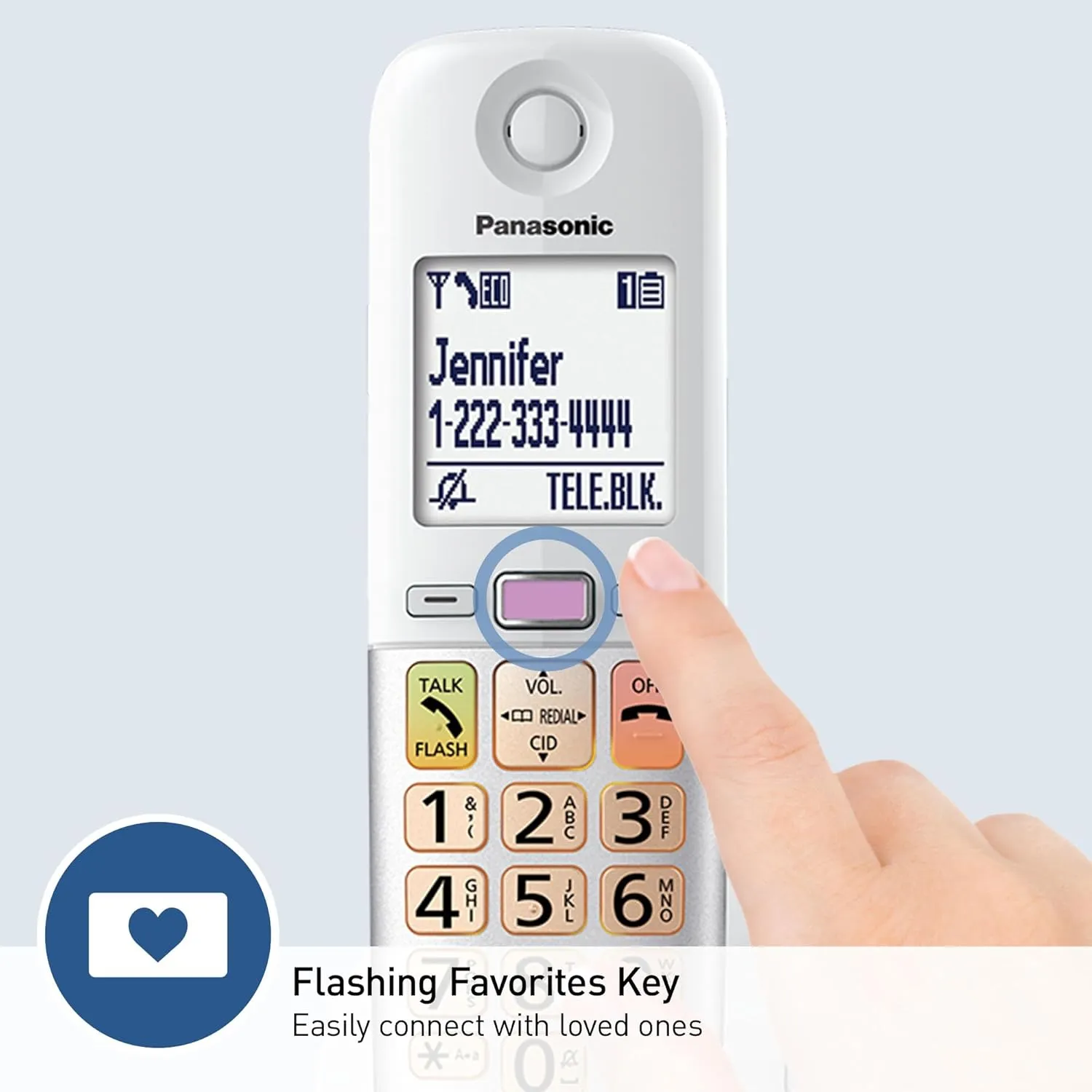 Panasonic Cordless Phone, Easy to Use with Large Display and Big Buttons, Flashing Favorites Key, Built in Flashlight, Call Block, Volume Boost, Talking Caller ID, 2 Cordless Handsets - KX-TGU433W