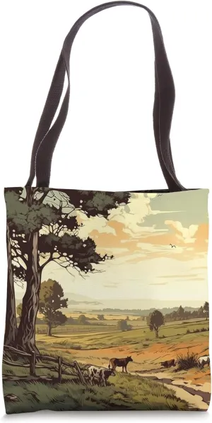 Pasture With Cows Vintage Landscape Graphic Tote Bag