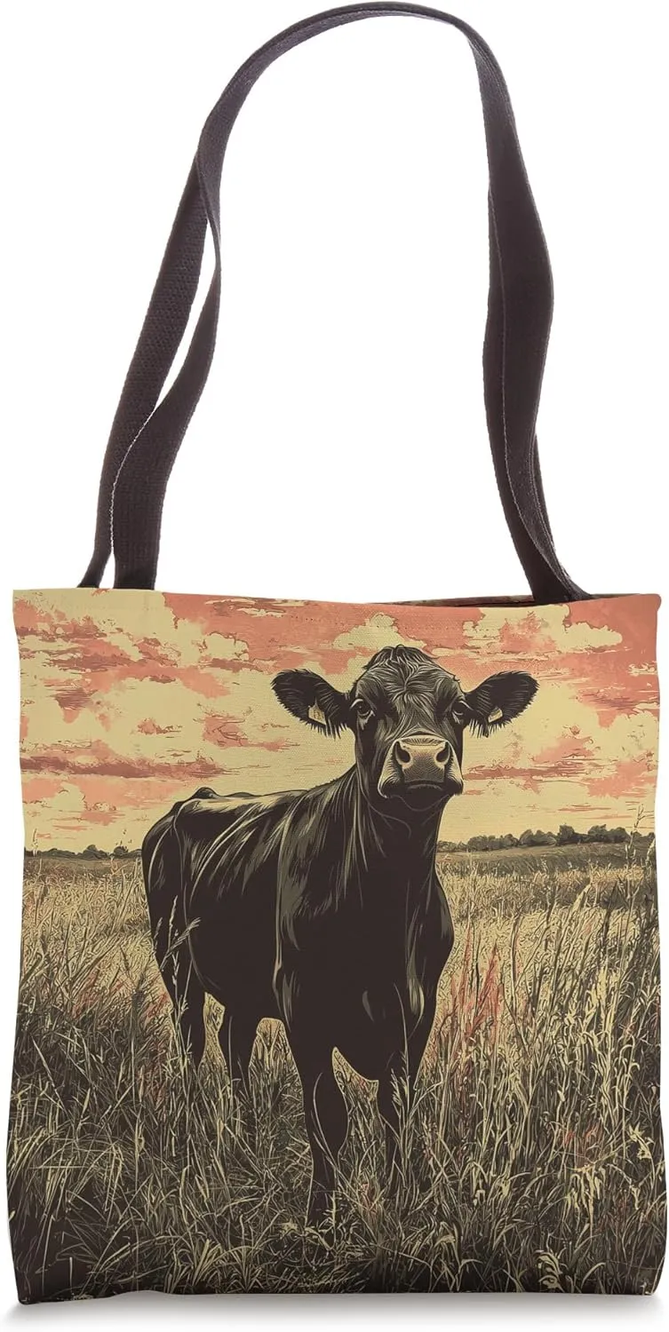 Pasture With Cows Vintage Landscape Graphic Tote Bag