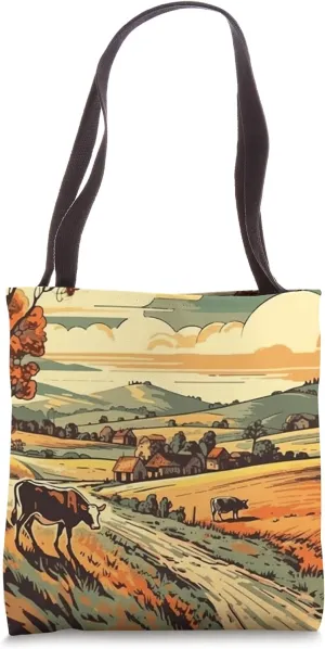 Pasture With Cows Vintage Landscape Graphic Tote Bag