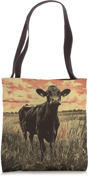 Pasture With Cows Vintage Landscape Graphic Tote Bag