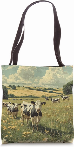Pasture With Cows Vintage Landscape Graphic Tote Bag