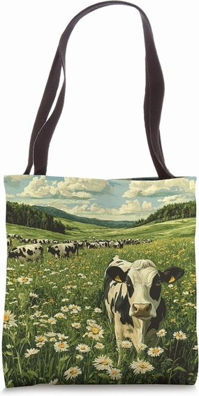 Pasture With Cows Vintage Landscape Graphic Tote Bag
