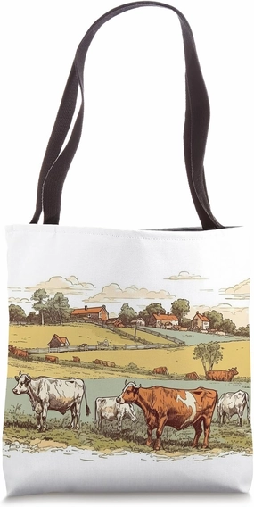 Pasture With Cows Vintage Landscape Graphic Tote Bag