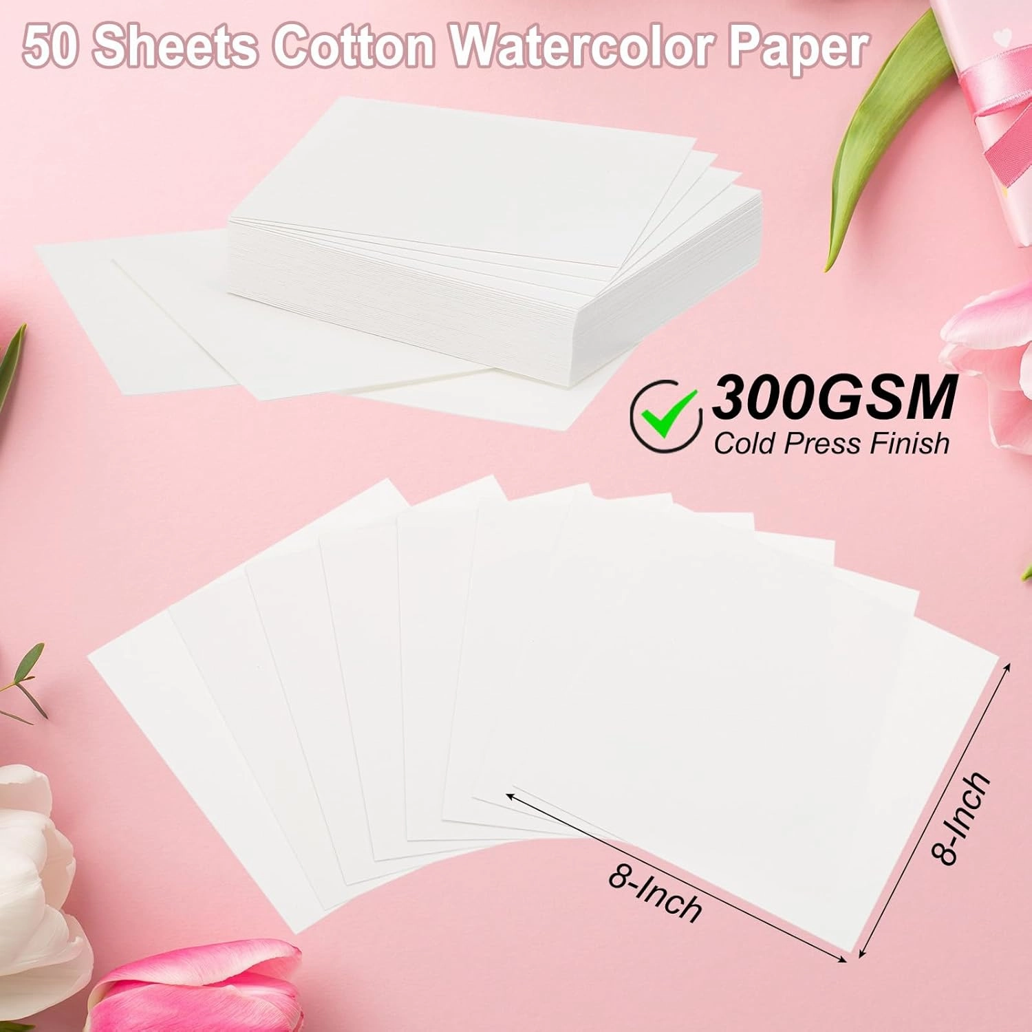 PATIKIL 50 Pcs Pure Cotton Watercolor Paper 140lb/300 GSM Water Coloring Paint Paper for Art Painting Watercolor Drawing Artist, 8x8 Inch