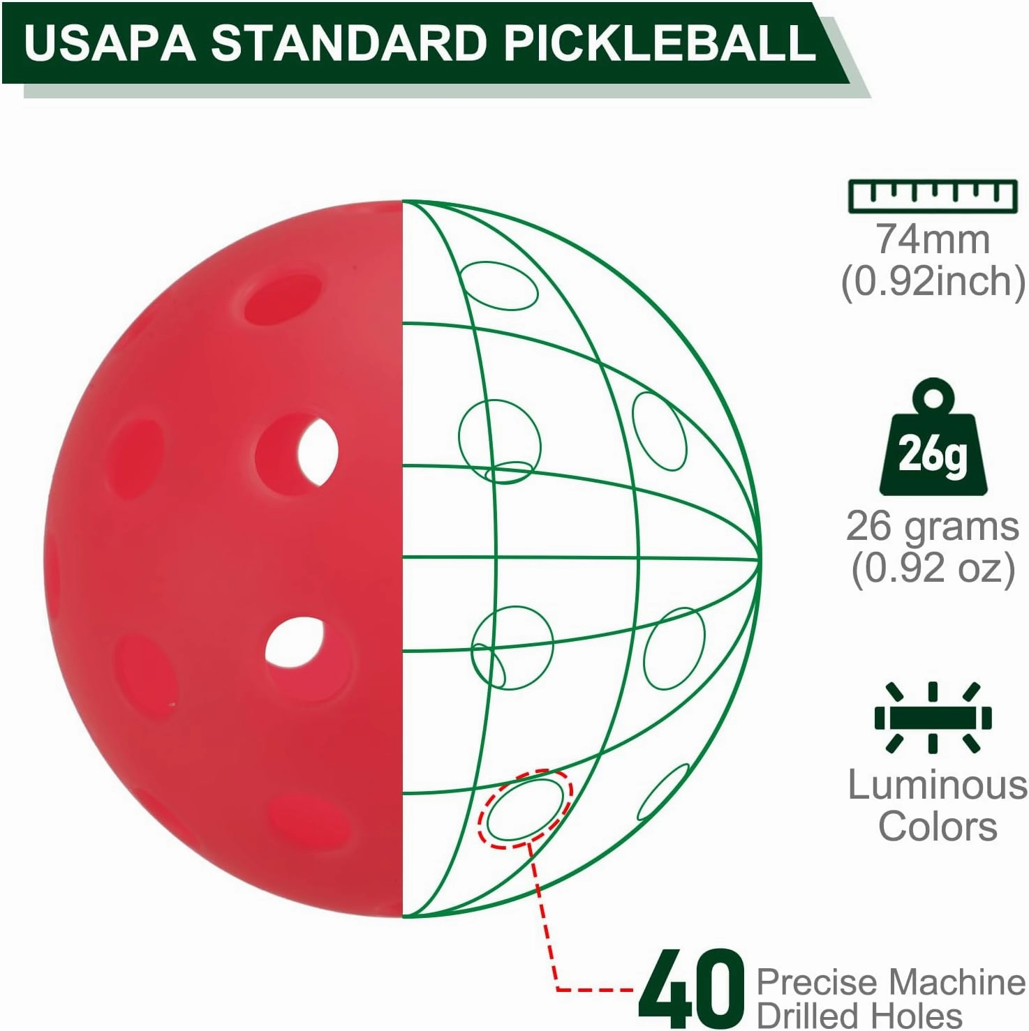PATIKIL Luminous Pickleball Balls Glow in The Dark Pickleball Outdoor Pickleball Balls with Mesh Bag for Indoor and Outdoor Sports
