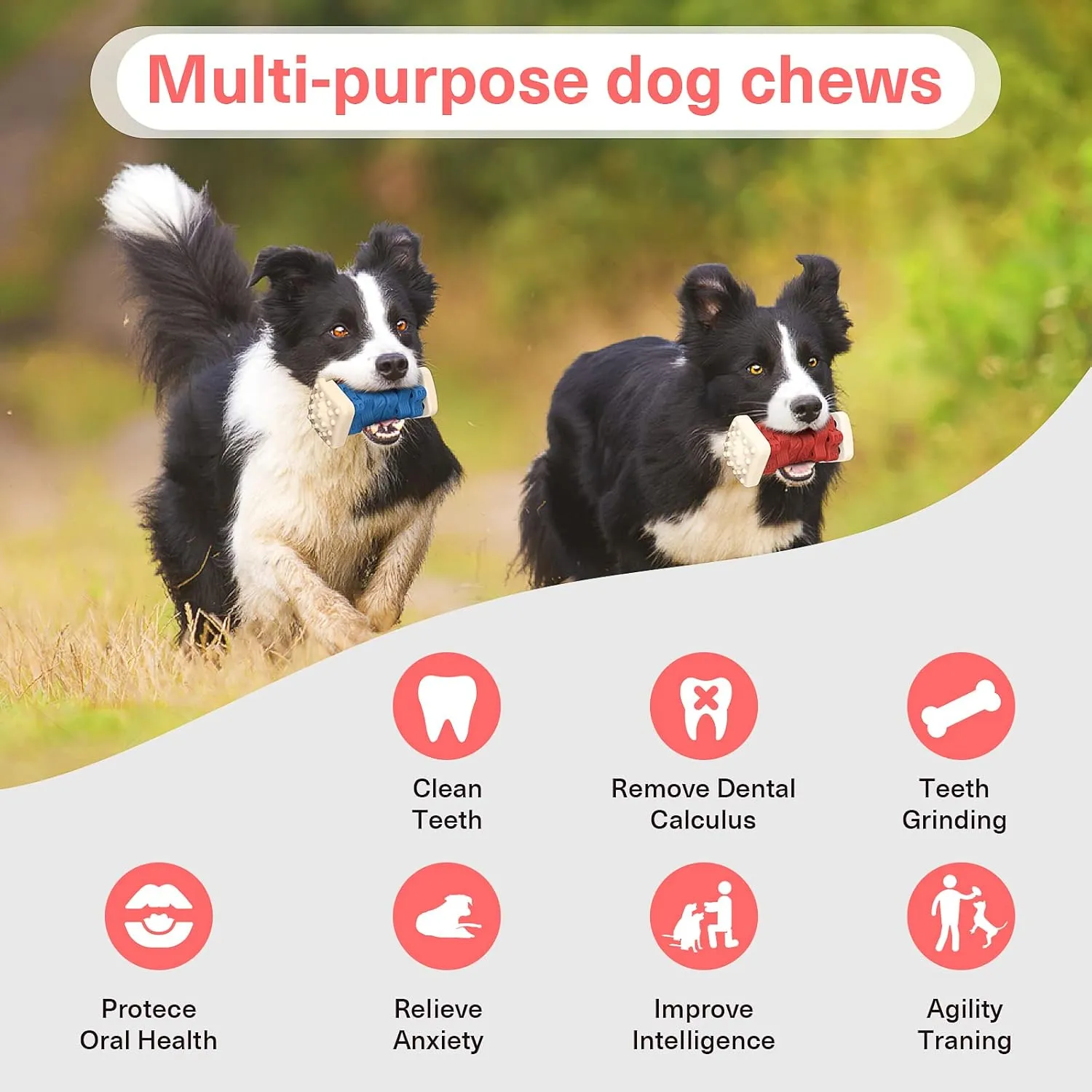 PcEoTllar Dog Toys for Aggressive Chewers, Indestructible Dog Chew Toys, Safe Rubber, for Large Medium Small Dogs - Red -M