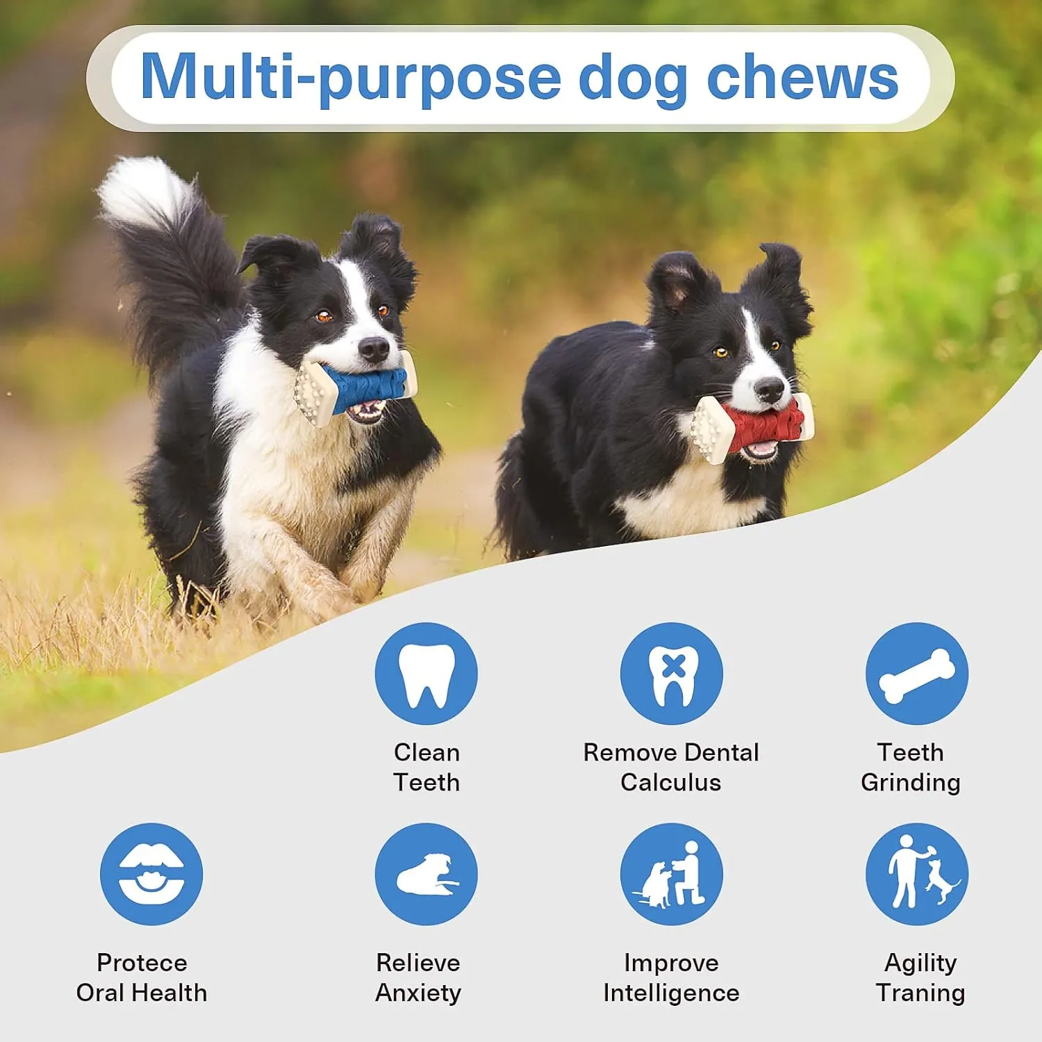 PCEoTllar Indestructible Dog Chew Toys, Aggressive Chewer Safe Rubber Puzzle Toys with Beef Flavor - Blue, Medium to Large Dogs