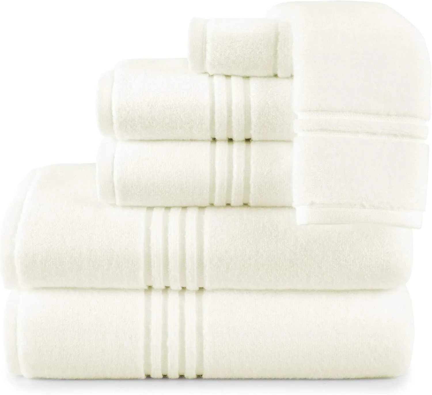 Peacock Alley Chelsea Luxury Towels - Zero Twist Technology - 100% Long Staple Cotton Fluffy Lightweight 6 Piece Towel Set, Ivory
