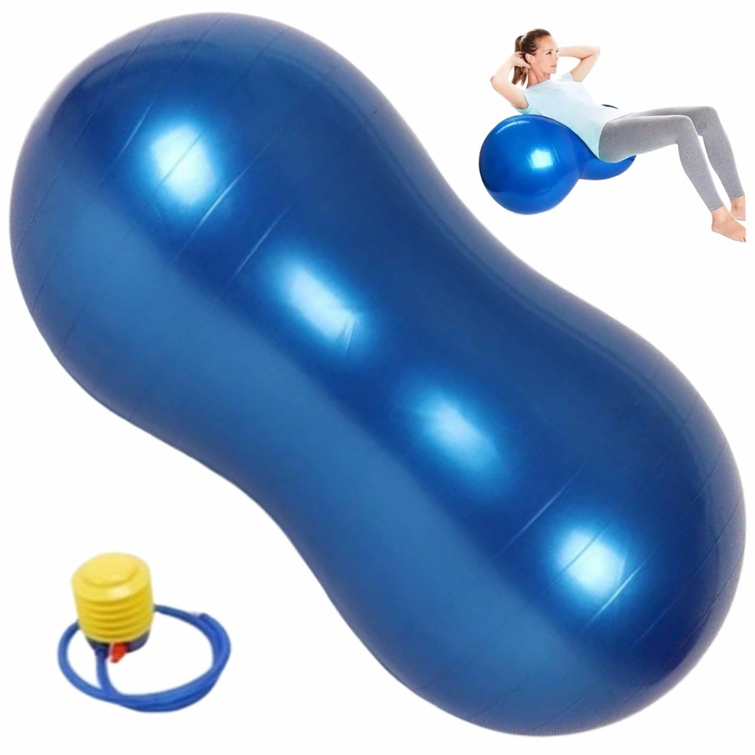 Peanut Ball, Anti Burst Thicken Pvc Peanut Exercise Ball, 35.4x17.7" Balance Ball with a Air Pump, Portable Peanut Ball for Kids Therapy Pregnancy Yoga, Home & Gym, Blue Pregnancy Ball Yoga Ball for