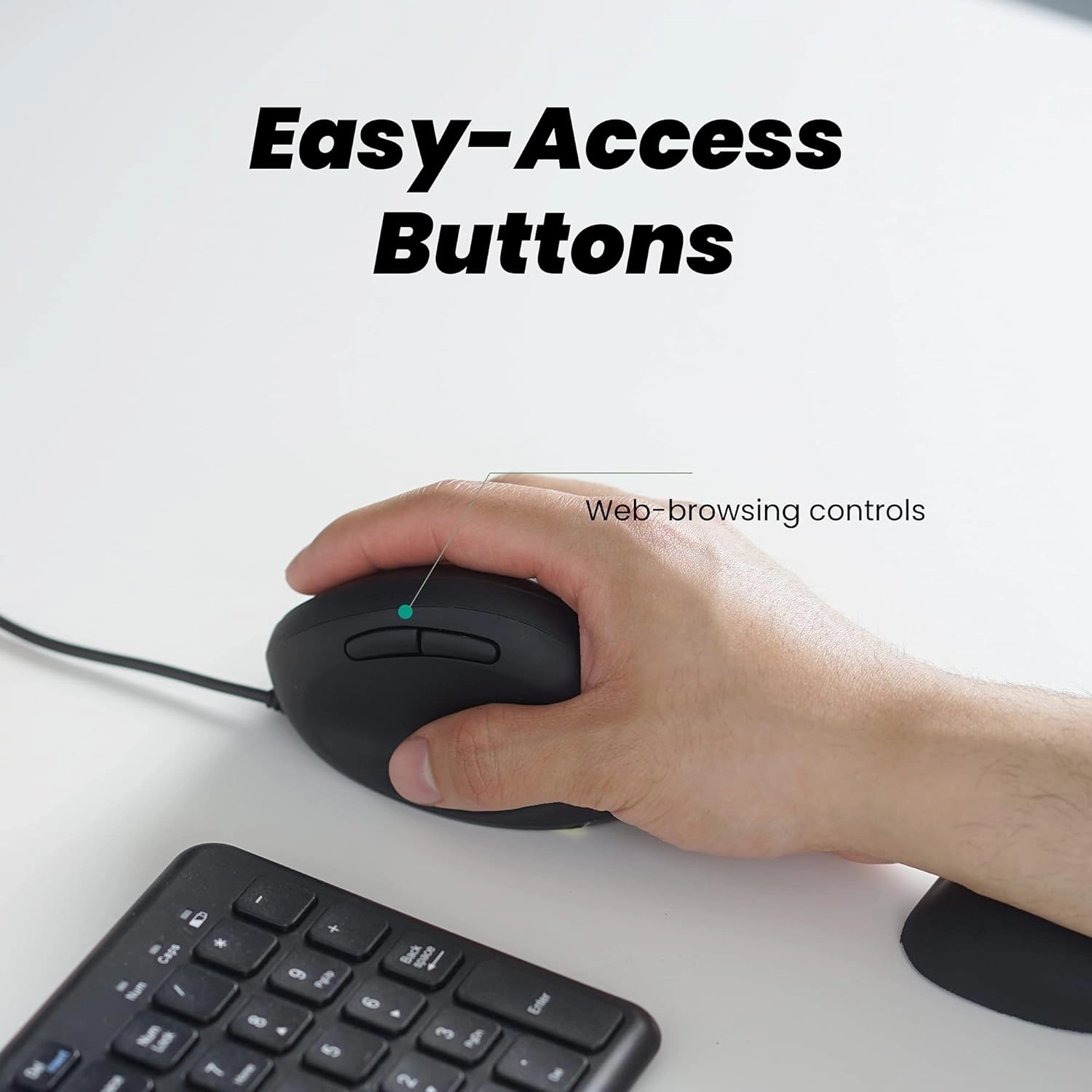 Perixx PERIMICE-519 Wired Ergonomic Vertical Mouse - Portable Small Design - 105x67x58 mm - Right Handed Black